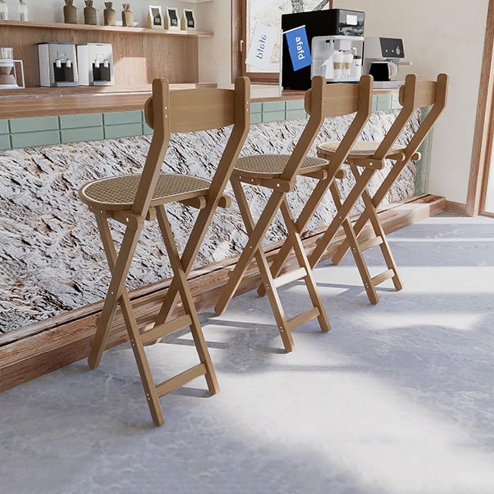 Składany Stołek Barowy z Naturalnego Bambus, Przenośne Składane Drewniane Krzesła, Stołek Kuchenny z Oparciem i Podnóżkiem do Domu, Kuchni i Śniadania (Size : Seat Height 61cm/24in)