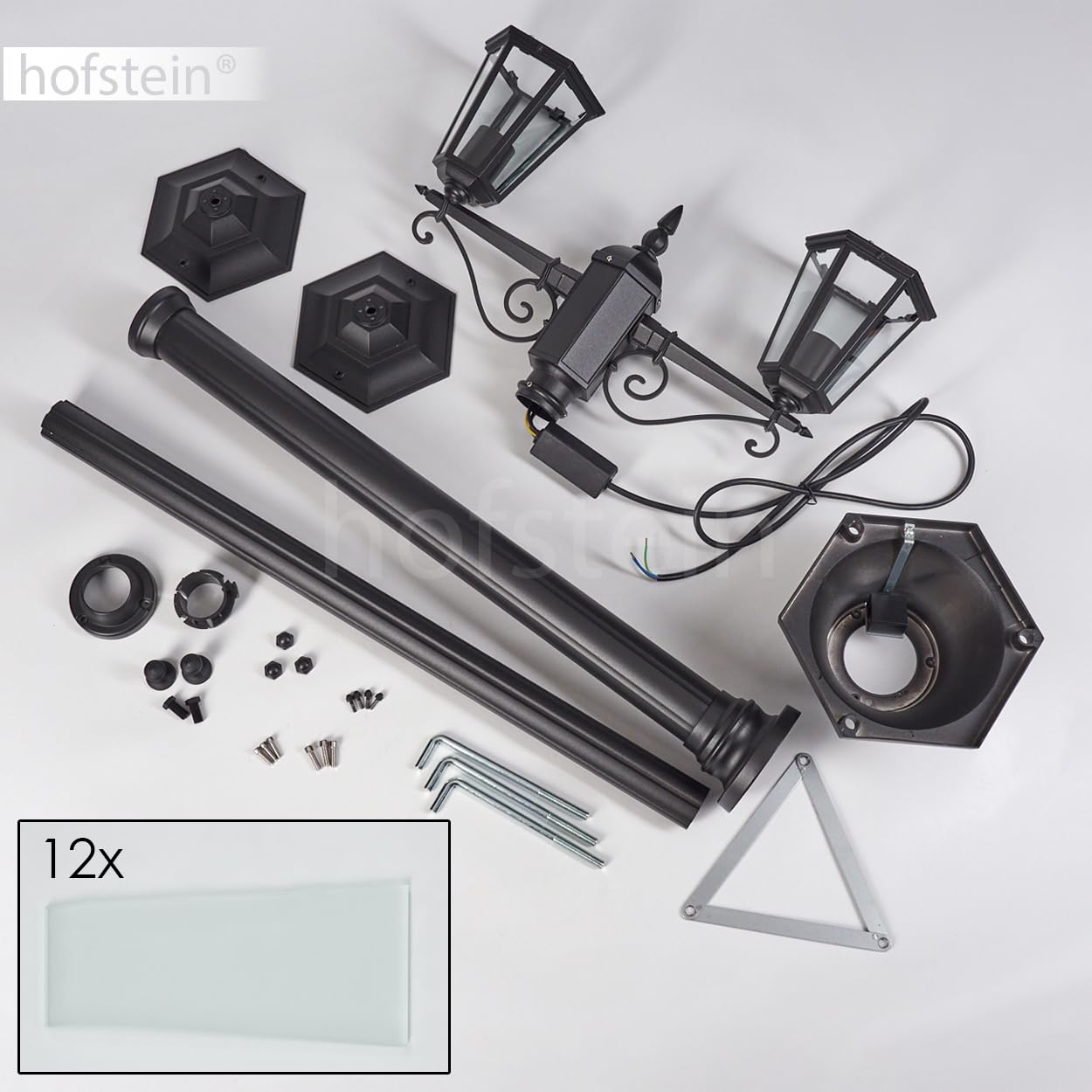 HOFSTEIN Lampa zewnętrzna Loria, oświetlenie ścieżki z metalu/szkła mlecznego w kolorze czarnym/białym, kandelabr 2-punktowy w antycznym stylu, wysokość maks. 200 cm, oświetlenie ogrodowe IP44, 2 x