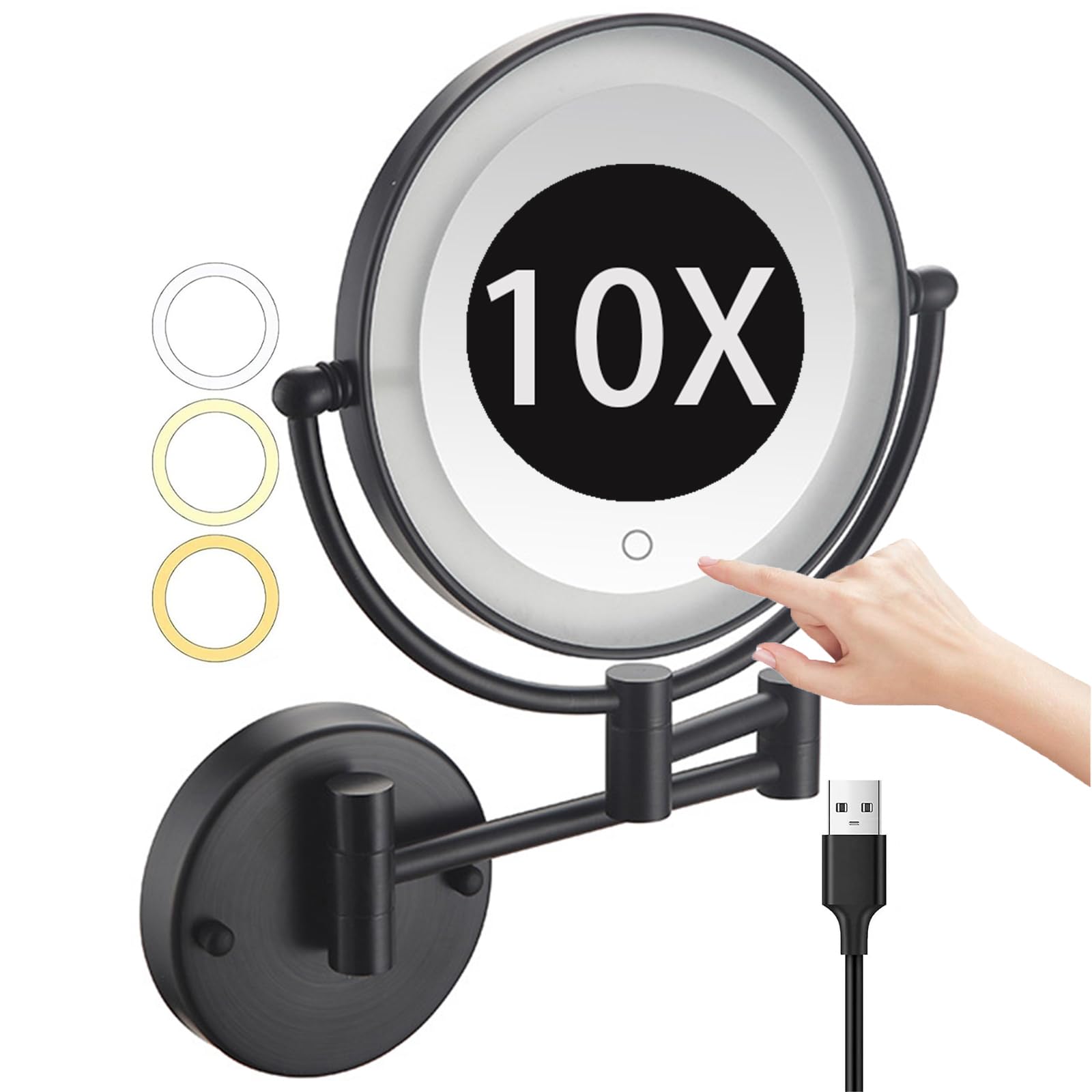 Miroir maquillage mural noir LED à éclairage tactile haut de gamme