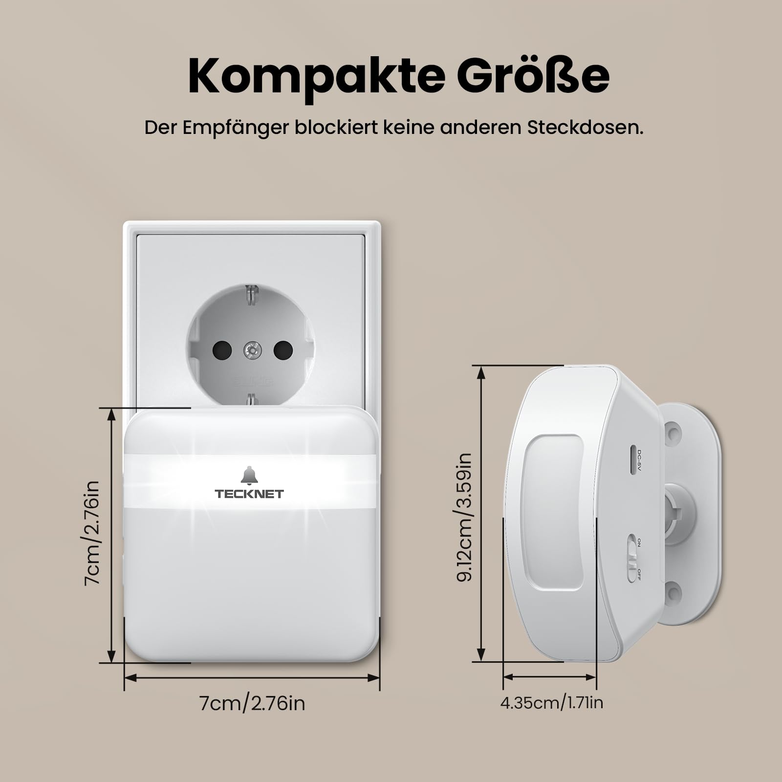TECKNET Detector de continuidad inalámbrico Sensor de Movimiento Alarma Puerta Tienda PIR Sensor de Movimiento Puerta Radio Timbre