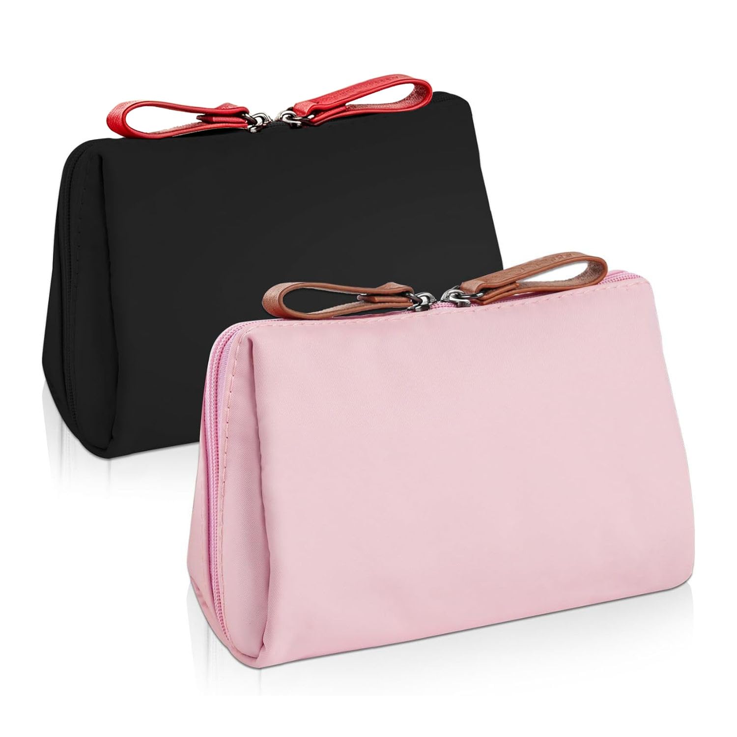 TecoKart® 2 Pack Small Makeup Pouch Set – Waterproof Travel Cosmetic Organizer, Mini Make Up Case for Women, Portable Korean Style Beauty Bag (Pink & Black)-image-26