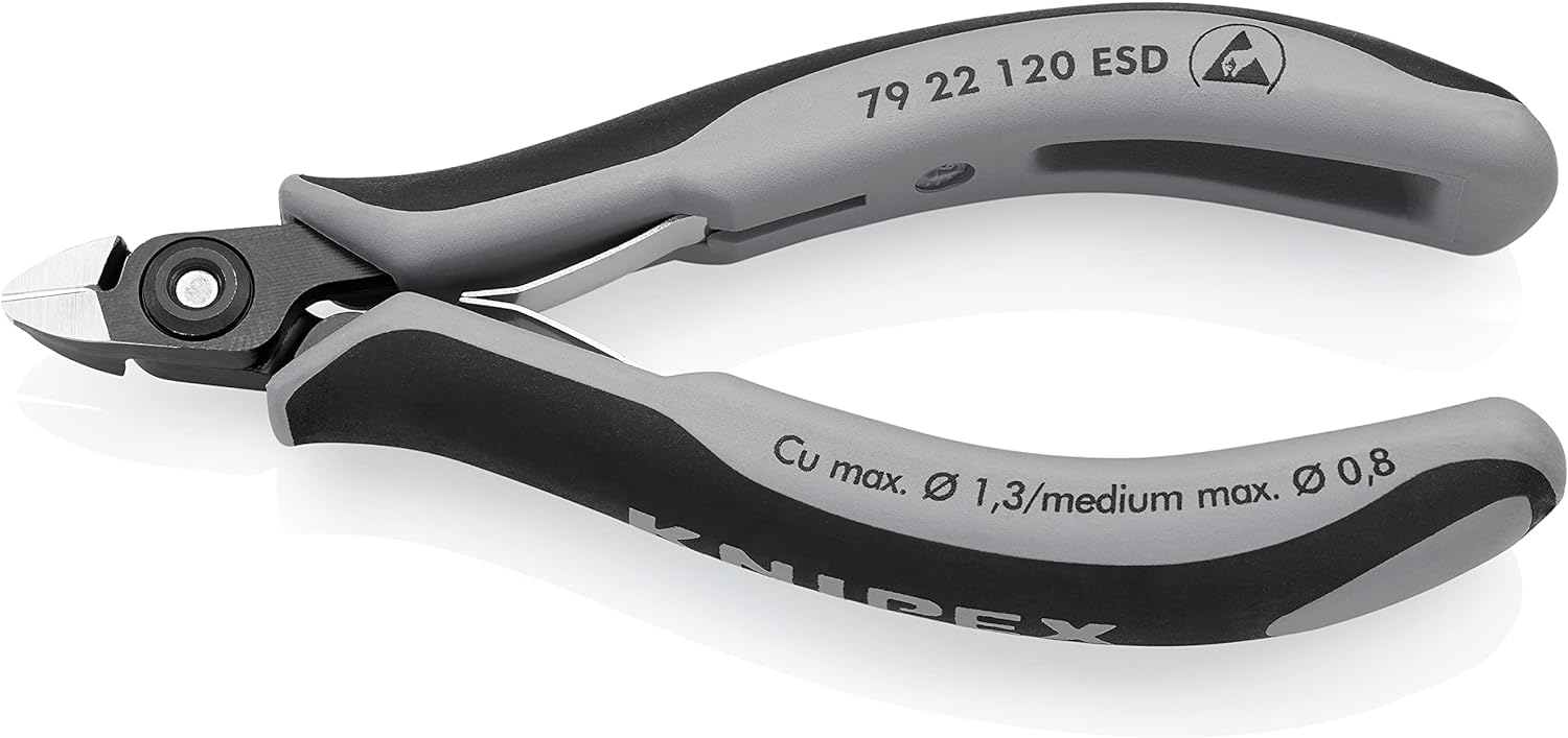 KNIPEX Alicates de precisión de corte diagonal para electrónica ESD con mangos multicomponente 120 mm, 79 22 120 ESD