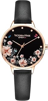 Victoria Hyde Quartz Watches for Women Floral Dial with Stainless Steel Mesh Band Genuine Leather Strap Waterproof Ladies Wristwatch