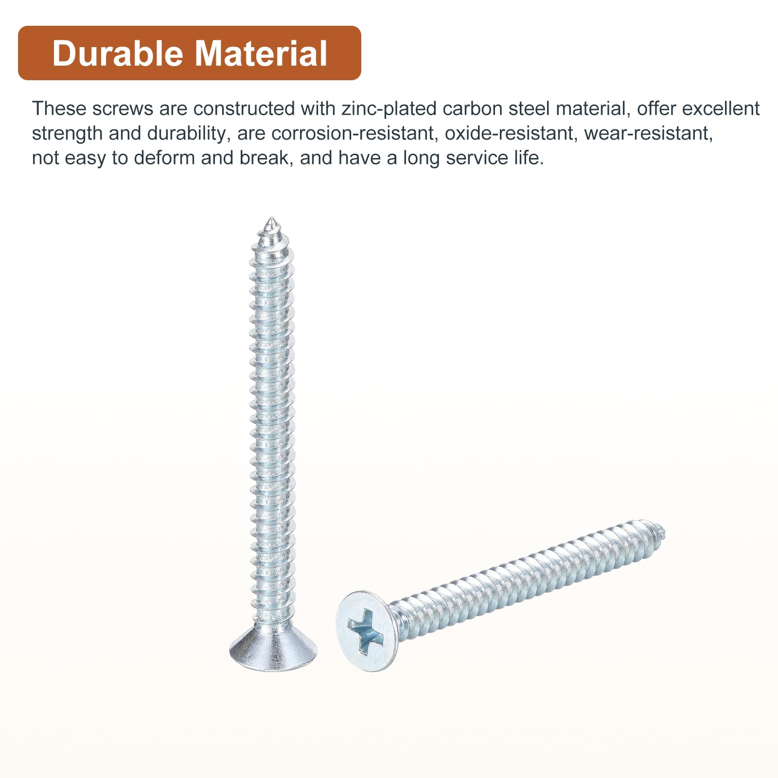 DTGN 100Pcs ST4.8x50mm Self Drilling Screws, Carbon Steel Flat Head Phillips Sheet Metal Screw - Image 3