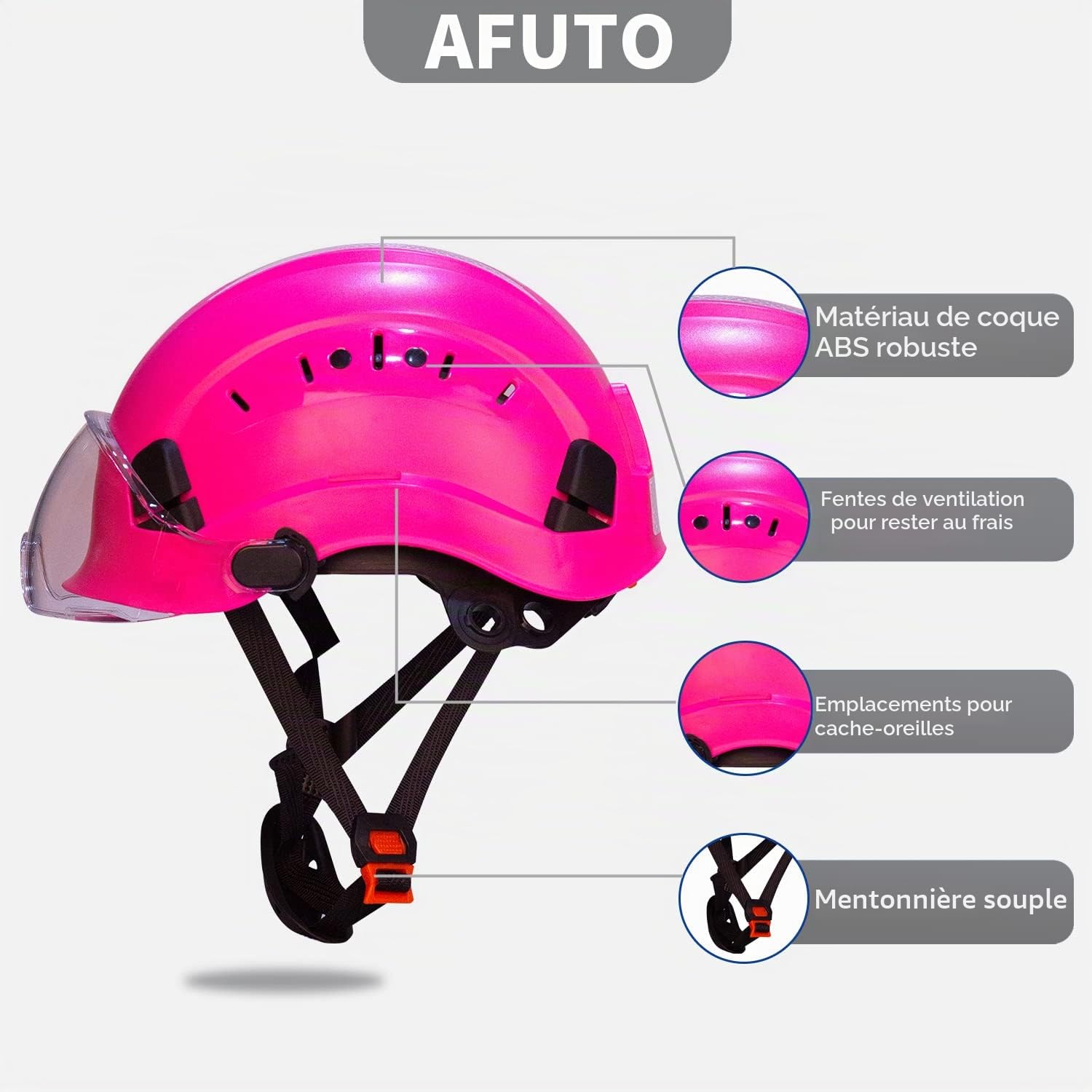 Casque rigide rose pour femme - Léger à 6 points - Lunettes de protection en ABS avec autocollants réfléchissants - Pour la construction, les travaux industriels (Rose 01)