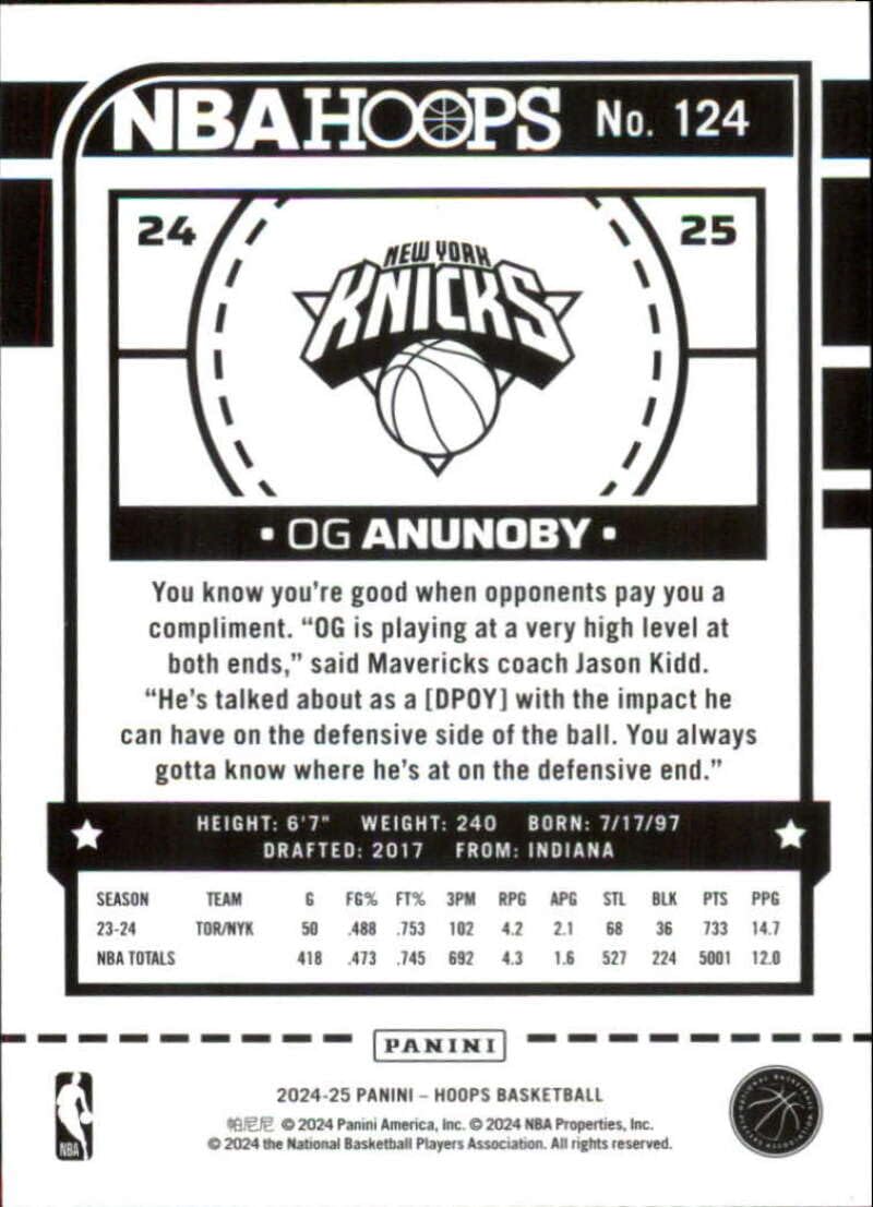 Amazon.com: 2024-25 NBA Hoops #124 OG Anunoby New York