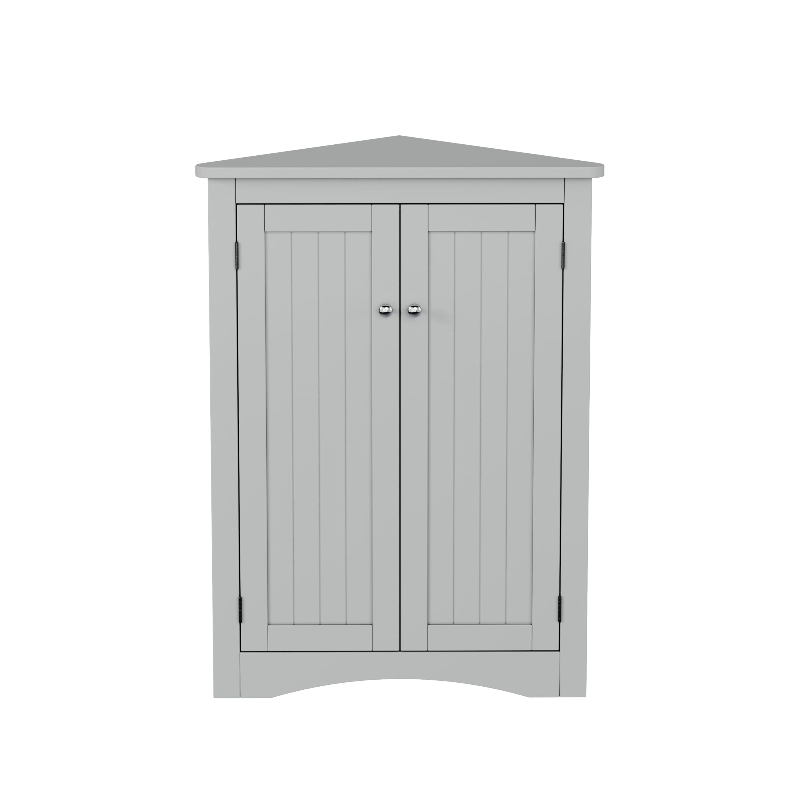 Armadio angolare grigio autoportante, 2 ante, triangolare, 3 ripiani, pannello in MDF, superficie verniciata, salvaspazio, bagno, cucina, soggiorno, 61,5 x 80 cm