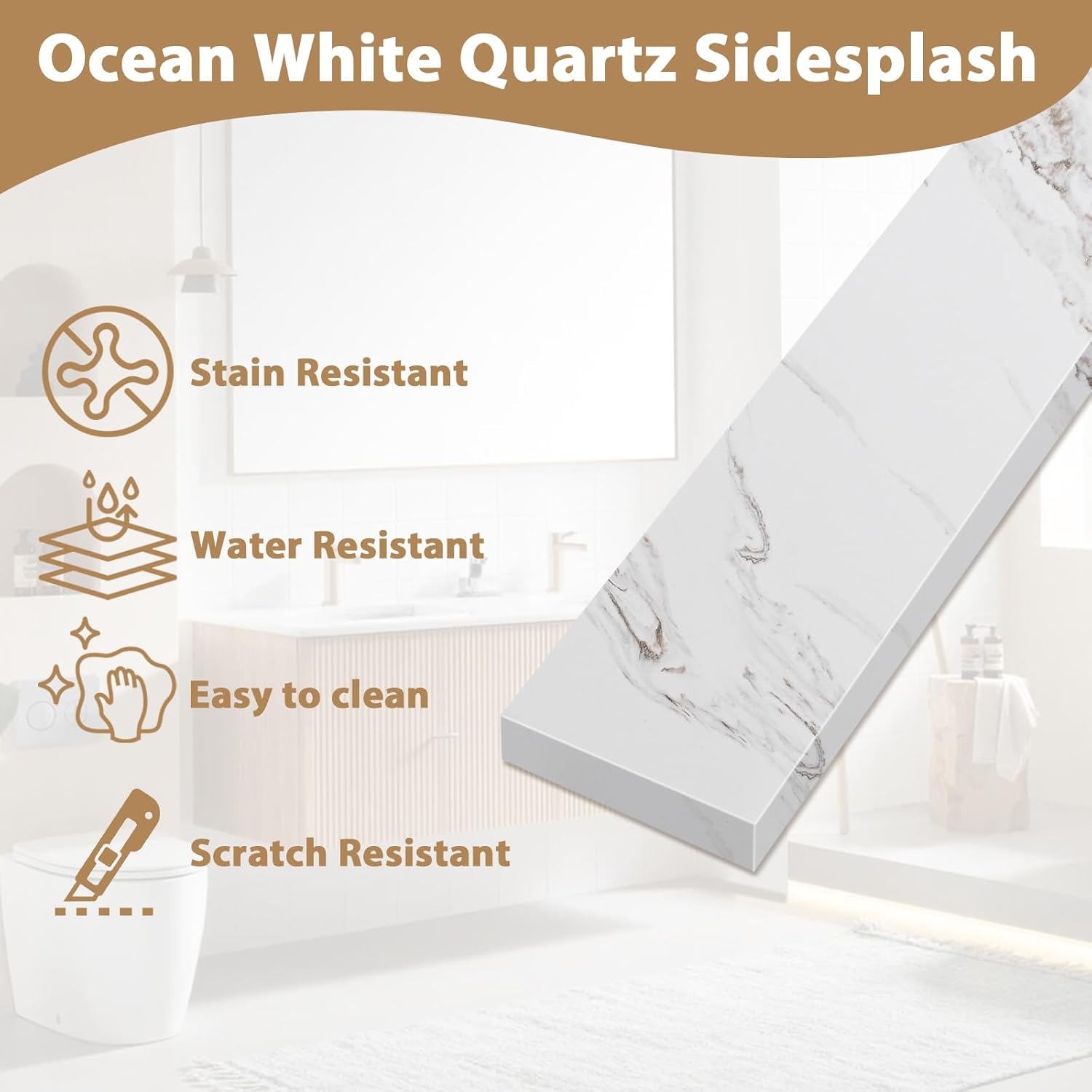 Dornberg 21 in. W x 4 in. H Sidesplash in Ocean White, Quartz Side Splash for Bathroom Vanity Sink Top, 21 Inch Universal Bathroom Vanity Sidesplashes