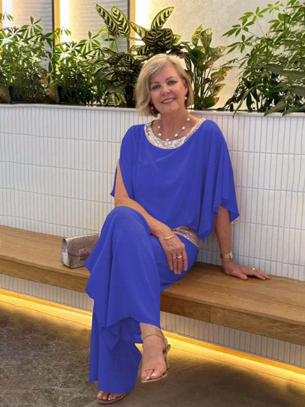 Two Piece Set Pant Suits Mother of The Bride Dressy Wedding Guest Chiffon Flowy Elegant Women Formal Outfits3