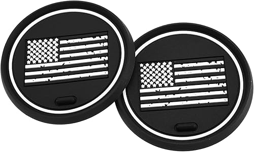 Paquete de 2 posavasos para automóvil, 2.75 pulgadas, bandera estadounidense, juego de almohadillas de goma suave, soporte redondo para vasos para