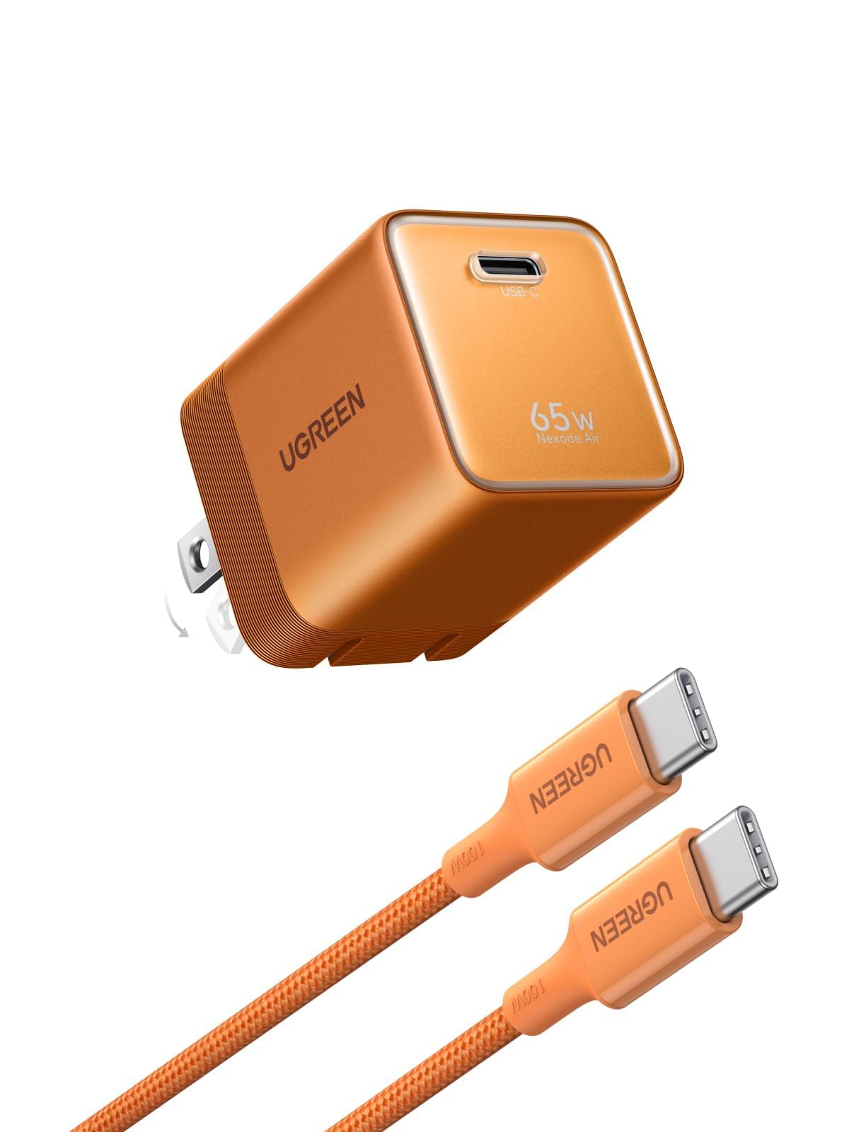UGREEN Nexode Air 65W USB C GaN Charger Block with 3.3ft Cable, Orange