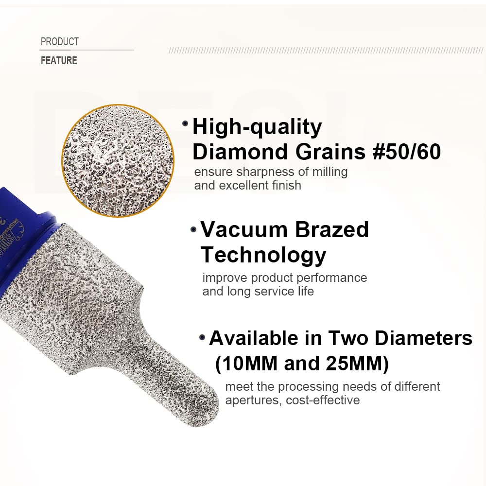 SHDIATOOL Punte per smussare a dita diamantate Punte per fresare per allargare la sagomatura dei fori di rifilatura dei bordi in ceramica, porcellana, piastrelle, marmo, granito
