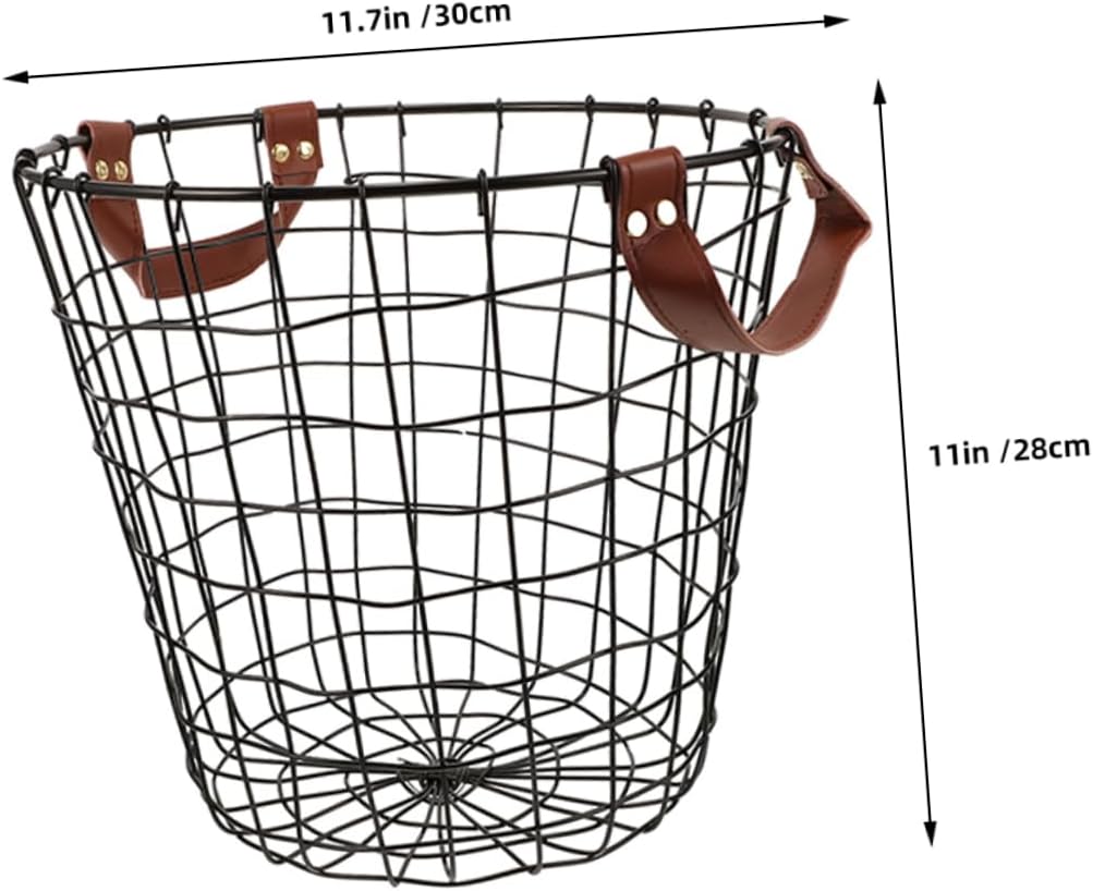 Rustic Wire Firewood Basket Round Iron Laundry Hamper Handle Farmhouse Storage Basket for Outdoor Home Decor