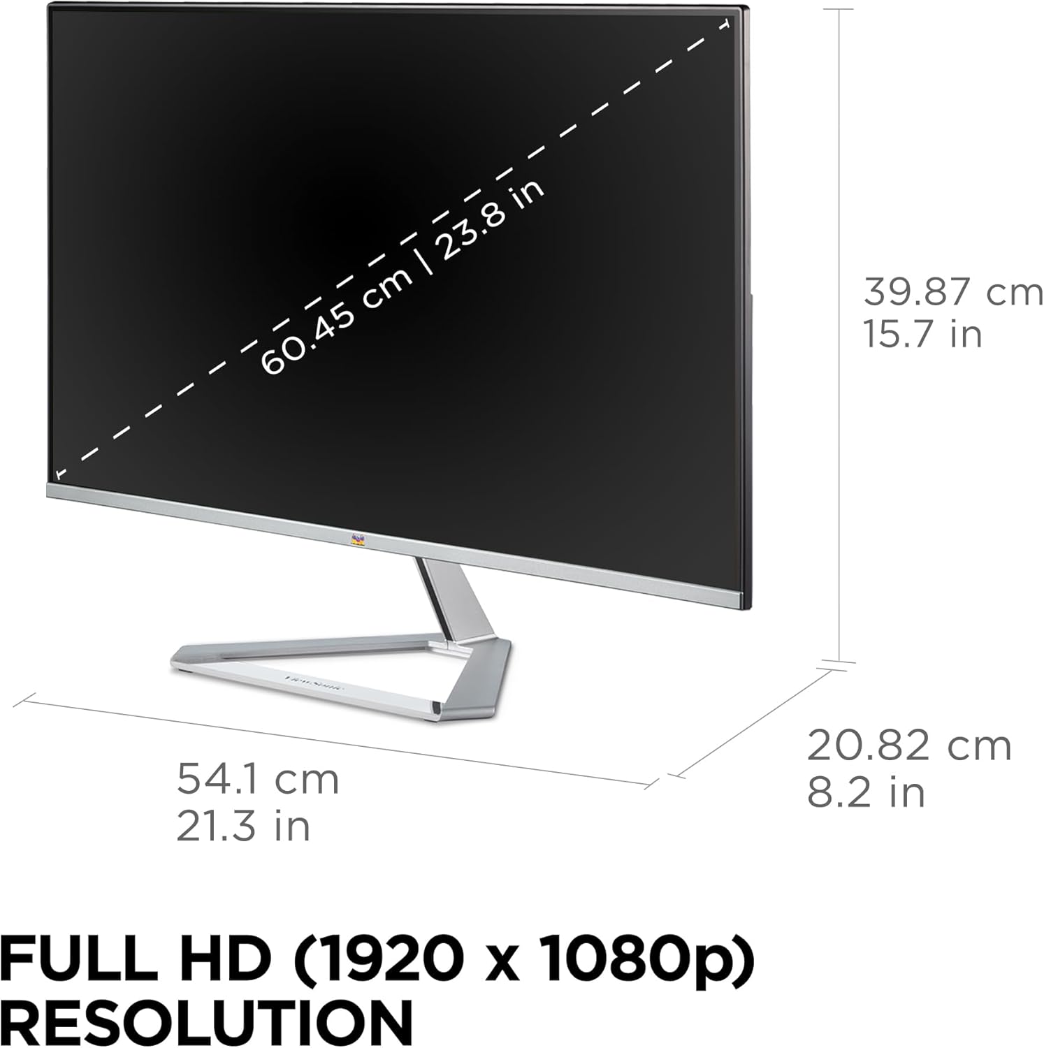 Dijagramma li turi d-dimensjonijiet tal- ViewSonic VX2476-SMHD monitor.