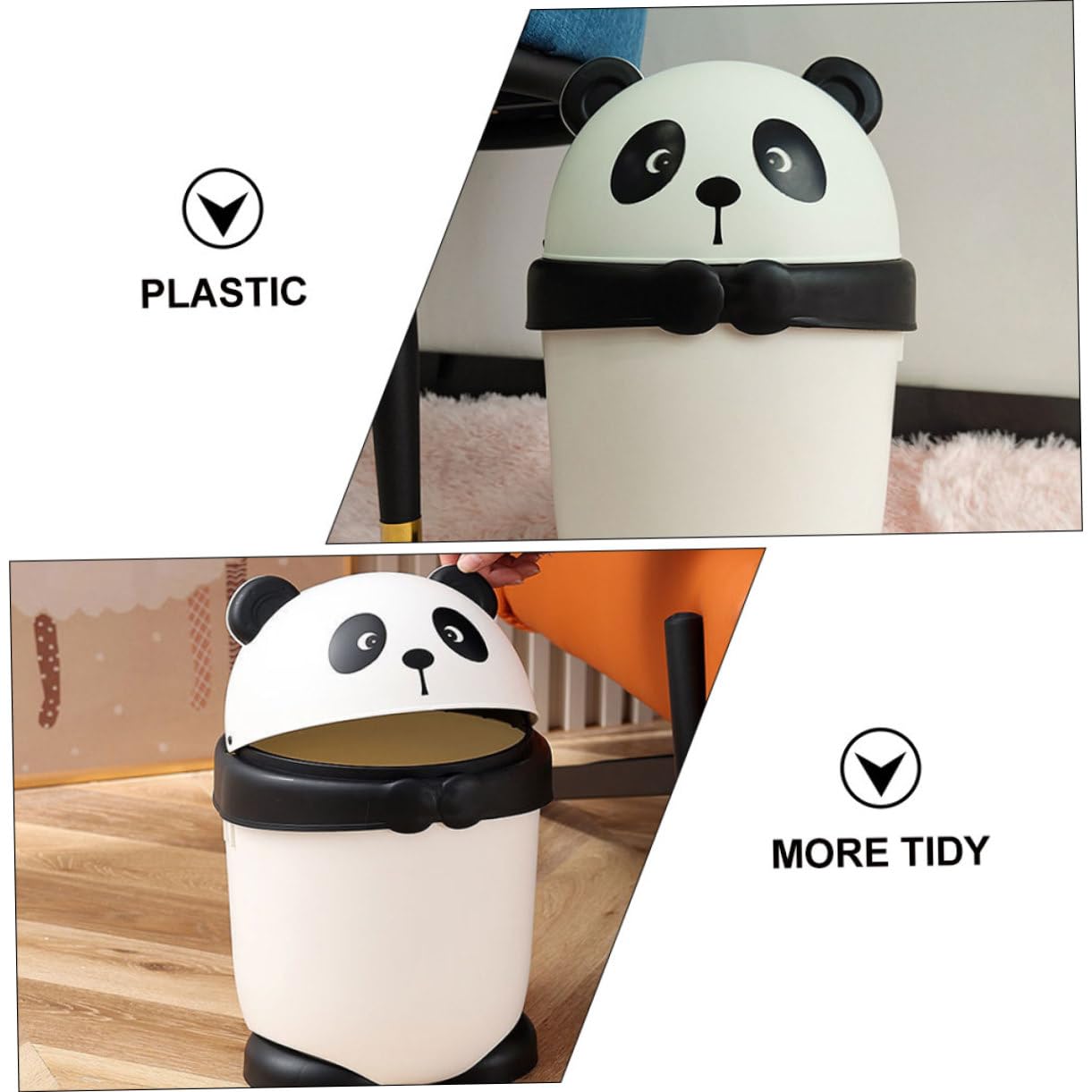 Ciieeo Mini Cubo de Basura de Plástico Tapa en Forma de Panda Diseño Encantador Función de Prevención de Olores para Habitación Infantil Adecuado para Cocina y Sala