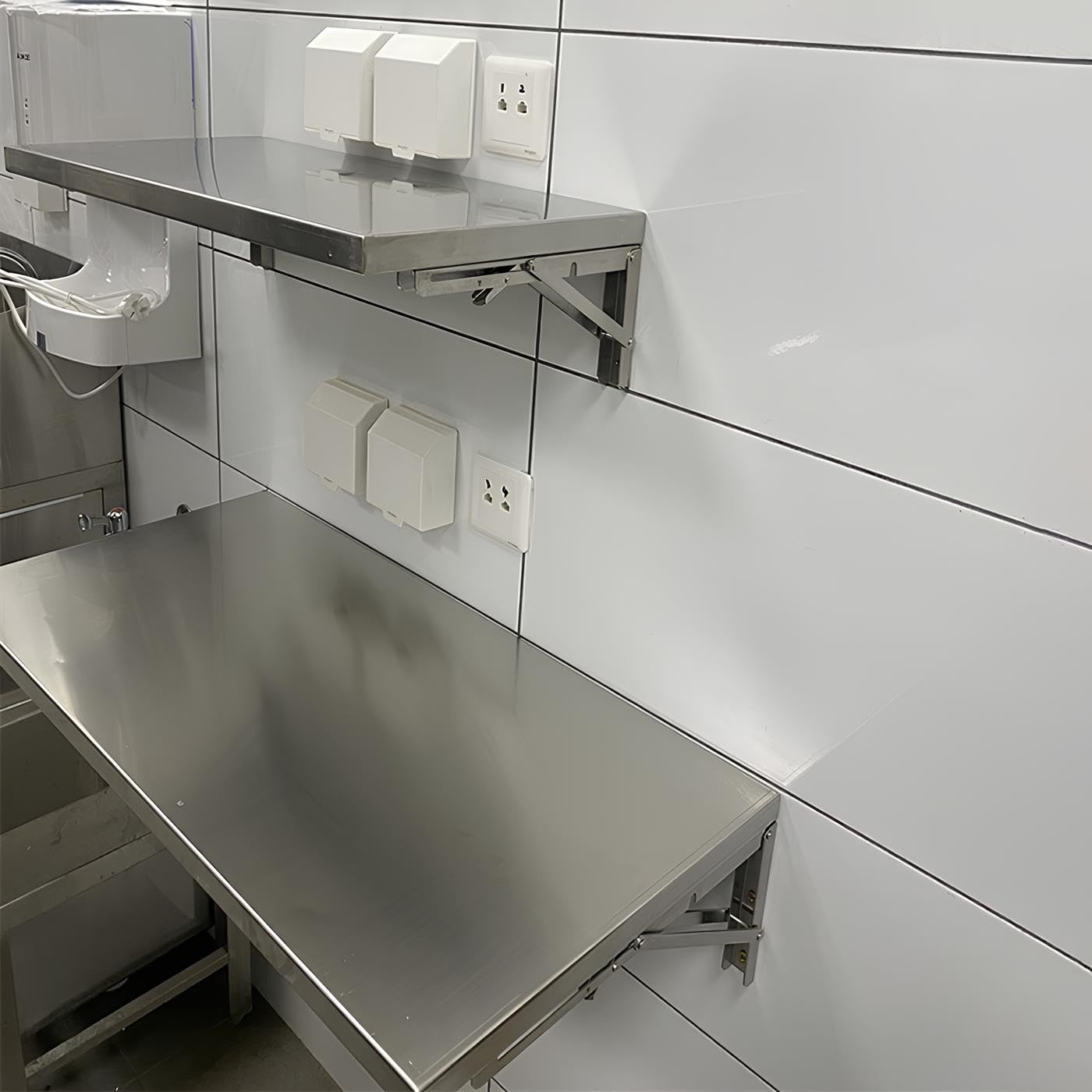 XJBTBA Tavolo da Parete Pieghevole in Acciaio Inossidabile 202 - Mensola da Parete salvaspazio per Cucina, Sala da Pranzo e scrivania PC - Tavolo Pieghevole Versatile 120x30 cm