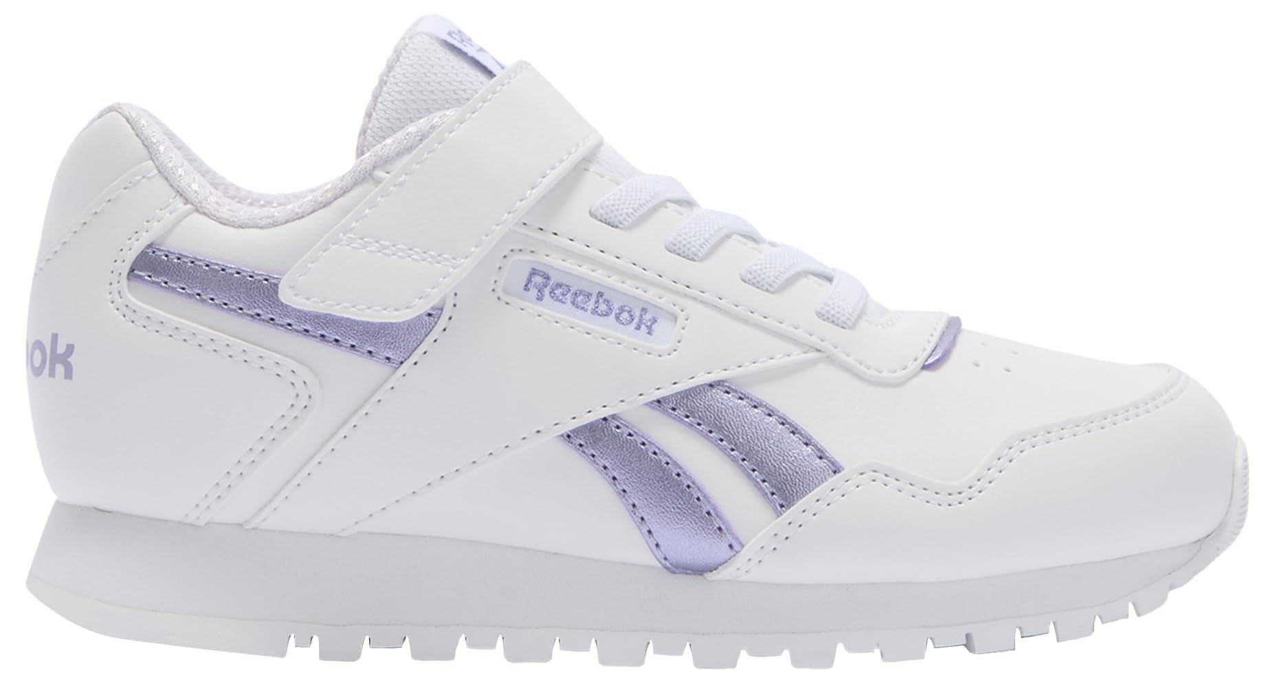 Reebok Girls' Glide Elastic & Top Strap Trainers, Ftwrwhite Metalicpurple Digitalgleam, 4.5 UK Child