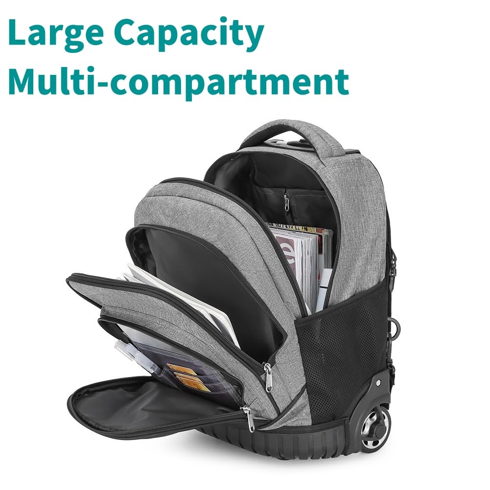 Sac à Dos à Roulette Garçon, Sac Ecole Trolley pour Primaire et Secondaires, Cartable a Roulette Garçons Filles, Noir