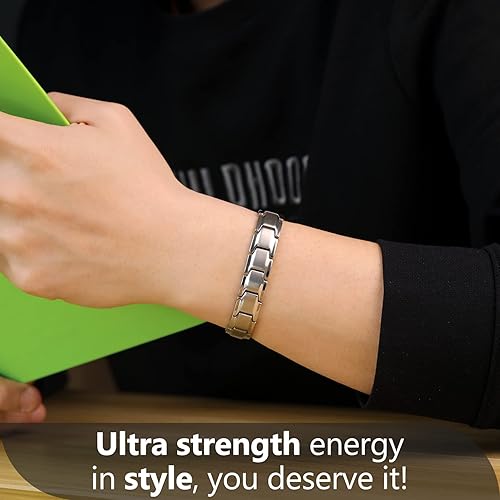 Miniatura 9 de Feraco Pulsera magnética para hombre de acero de titanio con herramienta de tamaño, plata