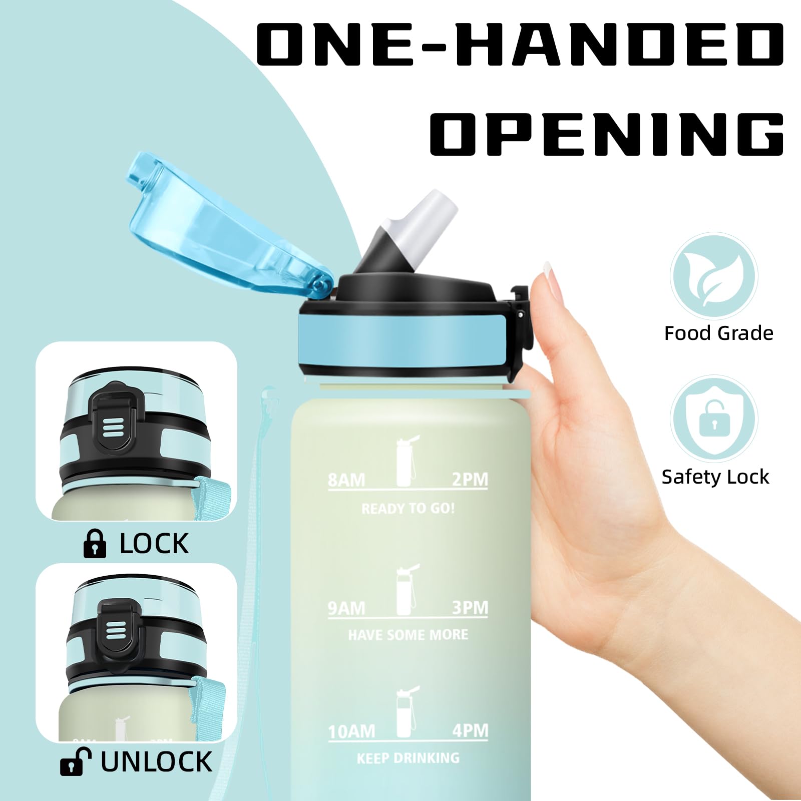 Mujigaga Borraccia 1 litro, Borraccia con Cannuccia, Senza Perdite, Borraccie Motivazionale, Facile da Pulire, Con Slogan Motivazionale, Water Bottle per Fitness, Ciclismo, Trekking, Nuotare