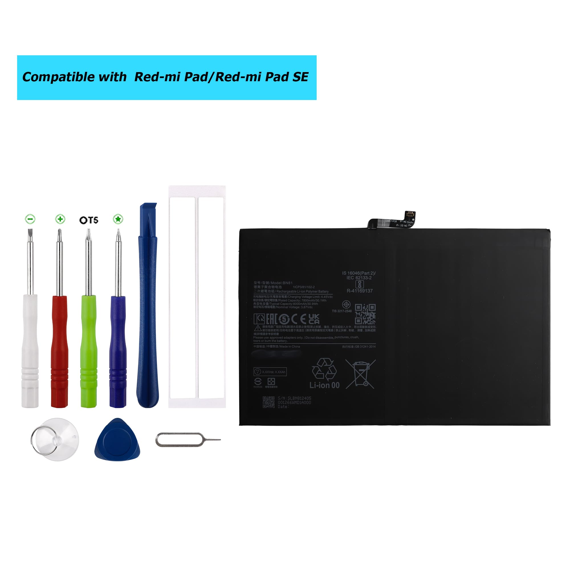 BN81 Batteria di ricambio compatibile per Redmi Pad/Redmi Pad SE con toolkit