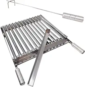 Grelha Argentina 50x40 Inox + Espalhador Brasa, Carvão Inox