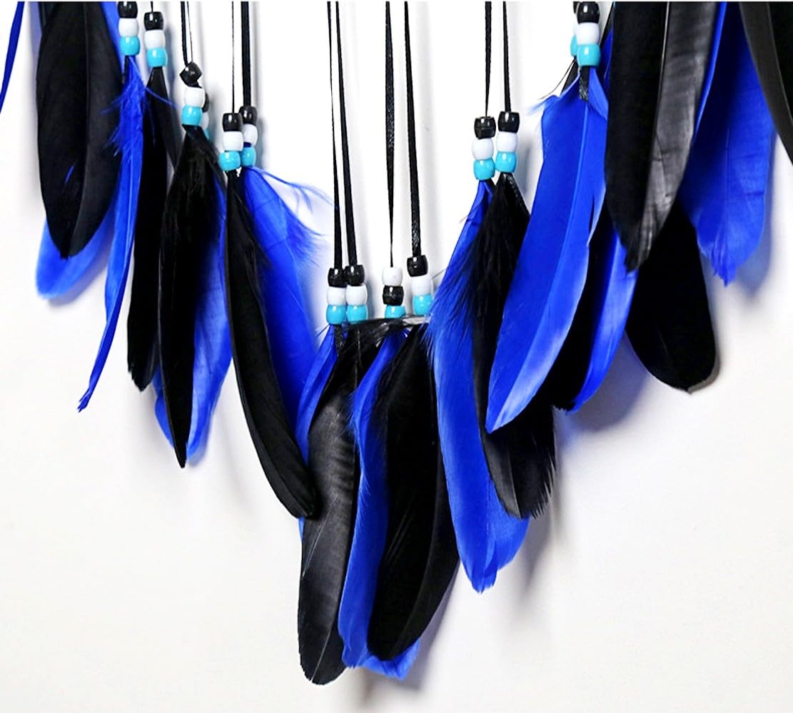 Atrapasueños Negro Mal de Ojo Plumas Azules Cuentas Decoración Dormitorio Colgante Pared Gótico Macramé