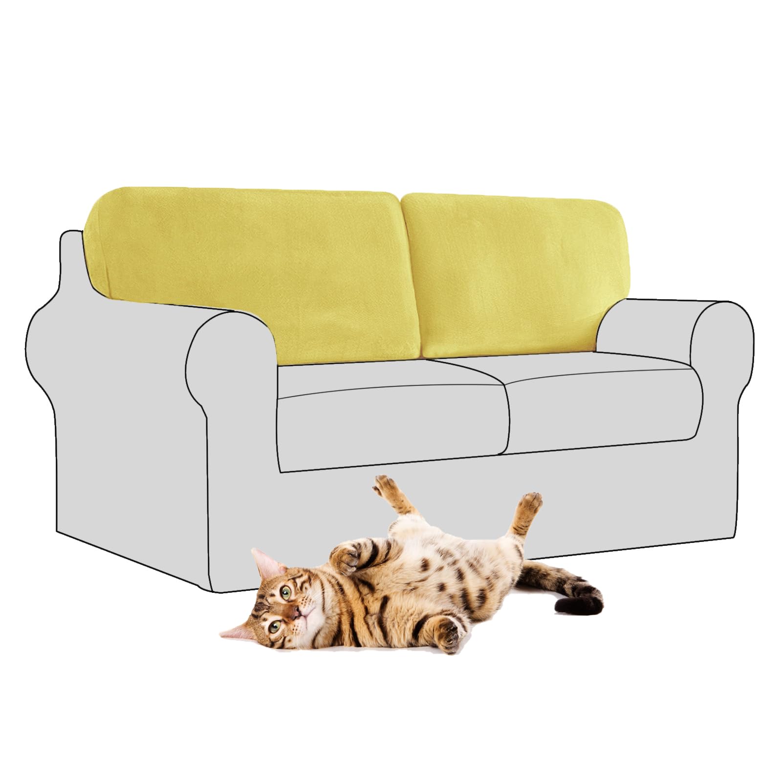 SYLC Stretch Velvet Sofa Backrest Cover, Back Cushion Covers Non-Slip Sofa Cushion Slipcovers for Couch Chesterfield Caravan RV Dinette (Lemon,2 pcs Square M)