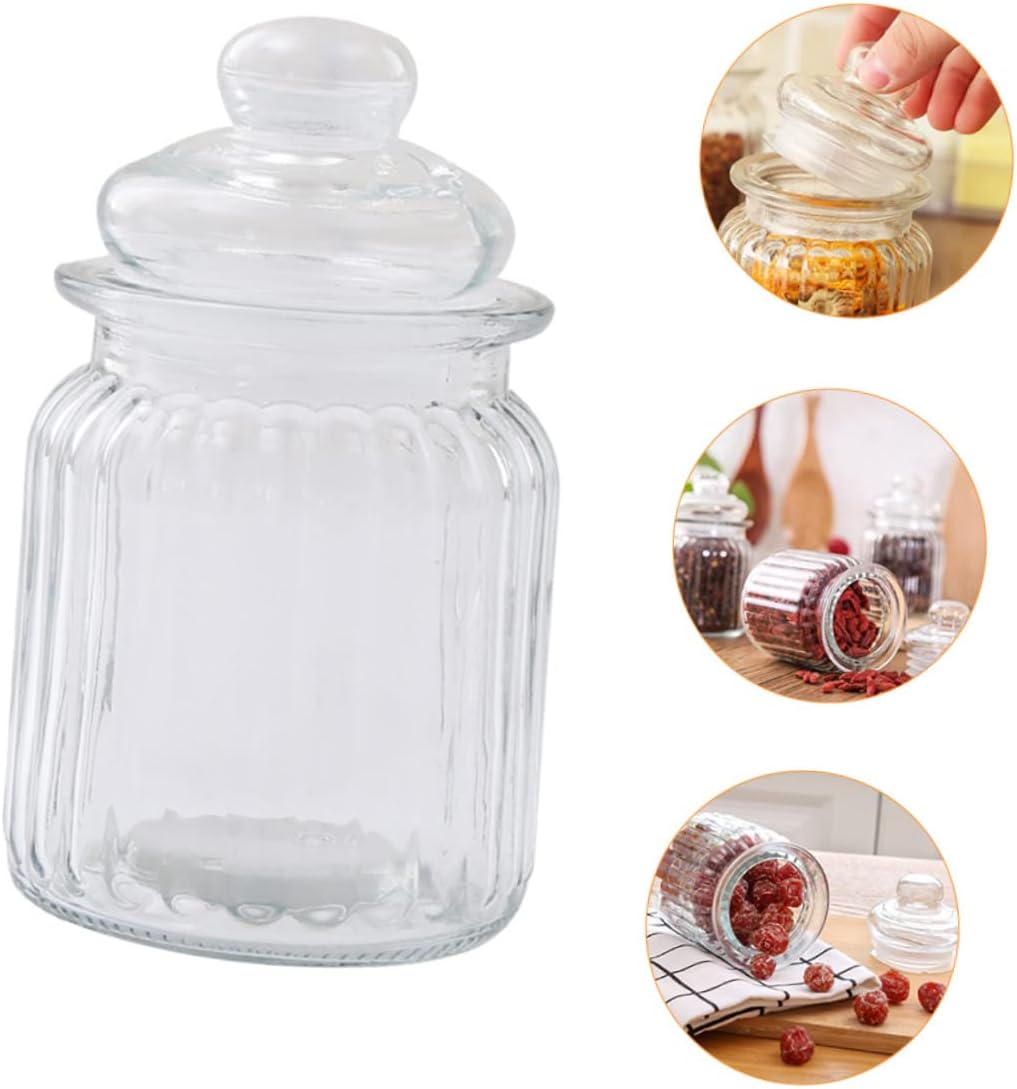 PRETYZOOM 4pcs Glass Storage Jars Food Prep Containers Canning Jars under Cabinet Storage Pantry Boxes Lids