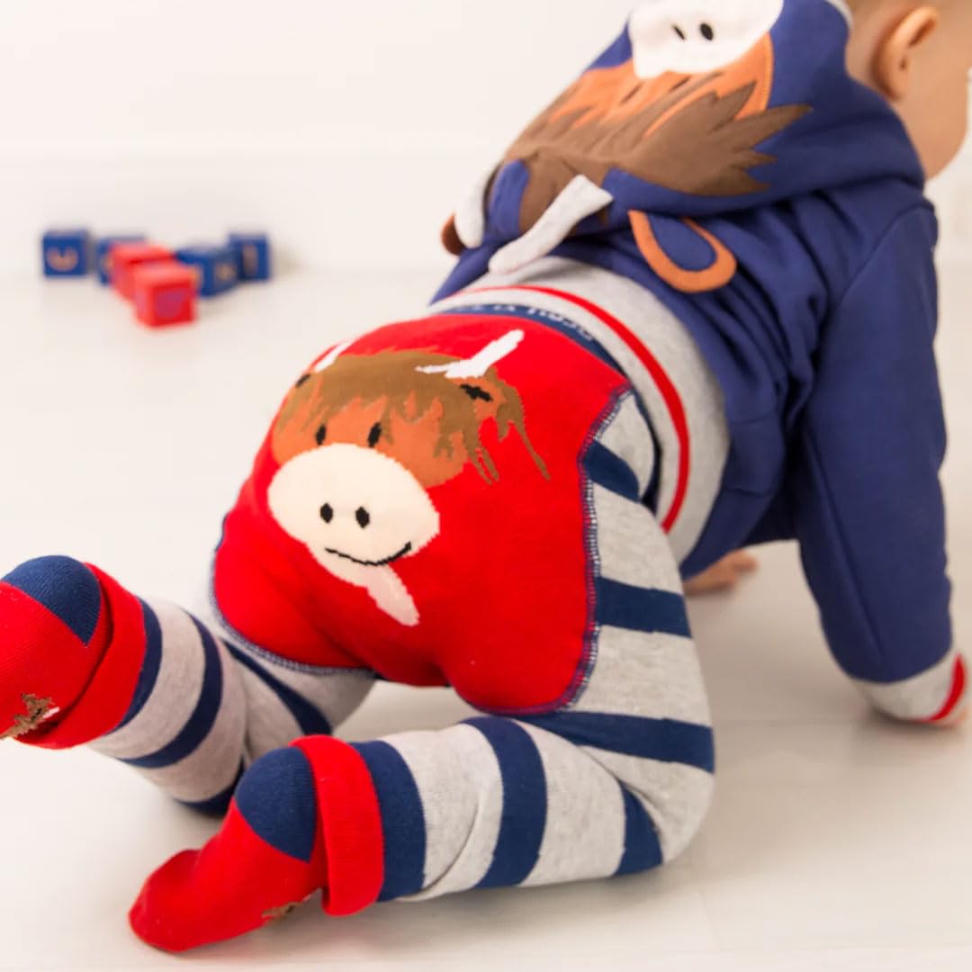 Blade & Rose | Hamish The Highland Cow Leggings | Unisex Clothing for Babies & Toddlers 0-4 Years | Blue/Red/Grey