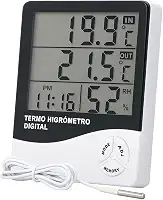 Termômetro e Higrômetro Digital Alta Precisão Memória de Máx e Mín, Relógio Integrado, Display Fácil Leitura Qualidade Premium