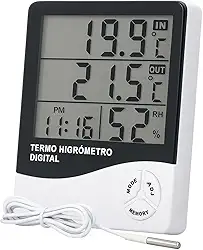 Termômetro e Higrômetro Digital Alta Precisão Memória de Máx e Mín, Relógio Integrado, Display Fácil Leitura Qualidade Premium