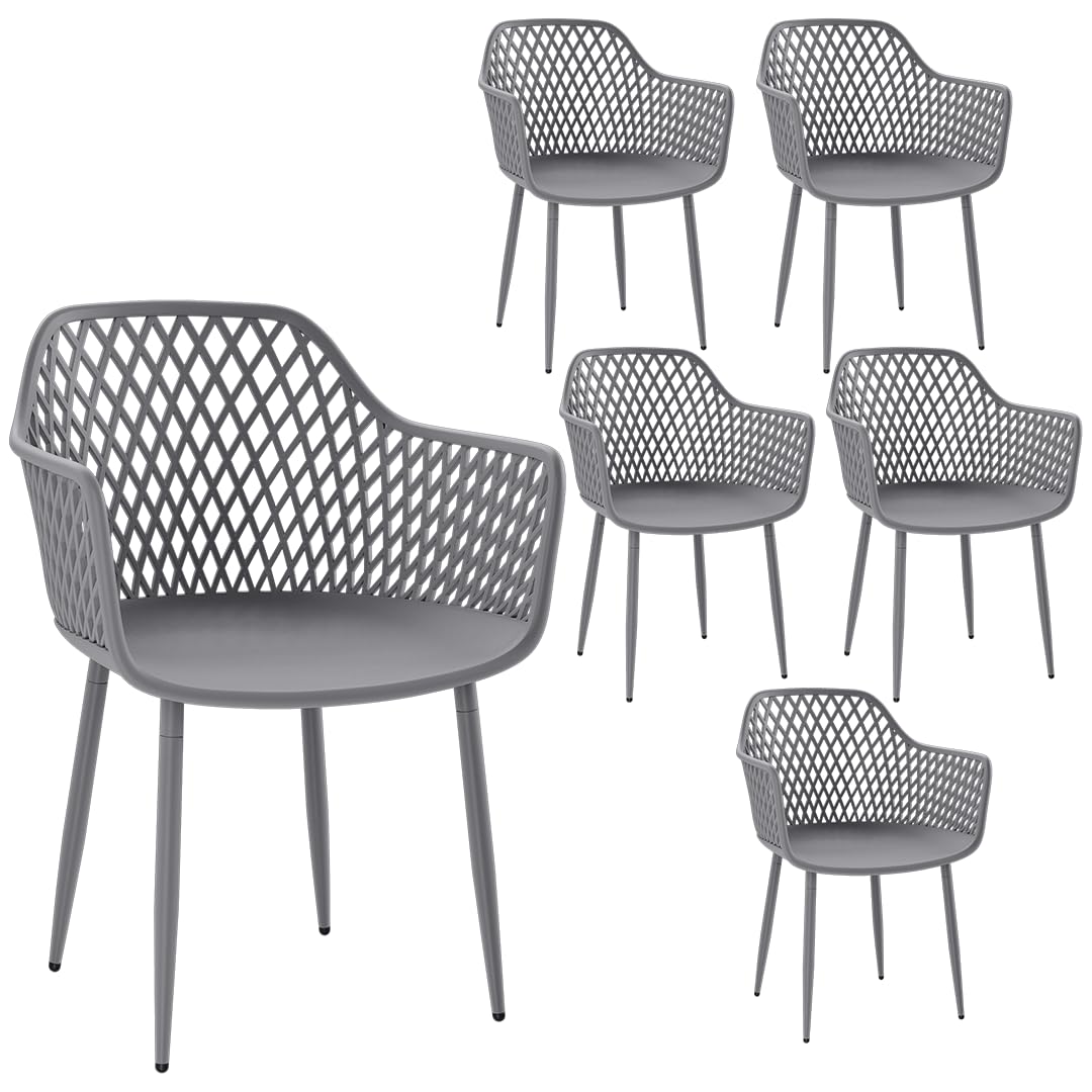 STEELSØN Quasira Gartenstühle 6er Set – Gartensessel wetterfest & UV-resistent – Outdoor Stühle für Balkon/Garten/Terrasse – Loungesessel Grau bis 120 kg – Schalenstuhl aus Kunststoff mit Armlehnen