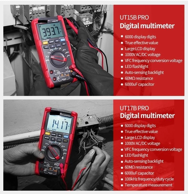 Multímetro digital profesional UT15B/17B MAX, RMS real, CA/CC, 20 A, corriente, 1000 V, voltaje, voltímetro, condensador, comprobador de ohmios(UT15B MAX)