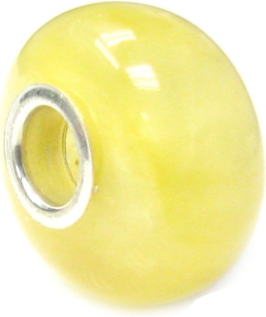 Sterling Silver Natural Yellow Amber European Style Bead Charm