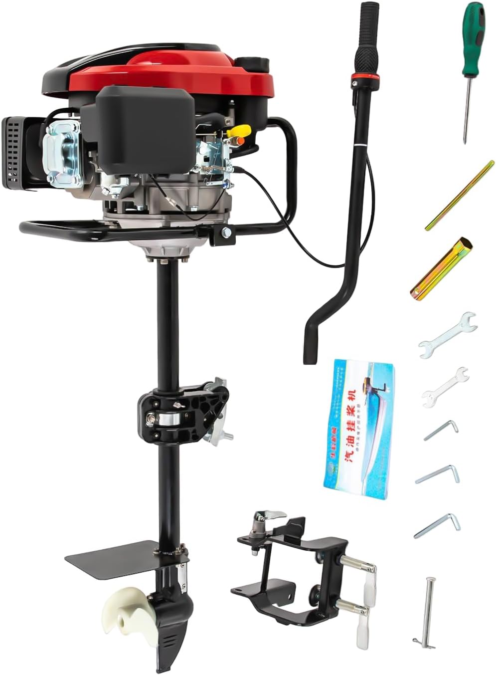 Outboard Motor, 4-stroke 8HP 196CC Heavy Duty Outboard Boat Motor Engine Fishing Boat Engine Boat Motor with Air Cooling & TCI Ignition System for Rubber Boats Outdoor Exploration