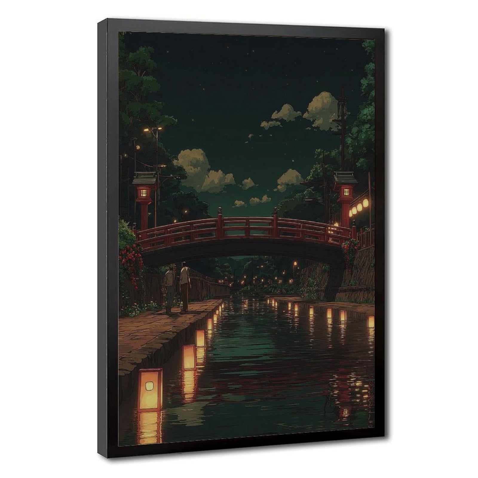 Bareronor Japanese Lantern Bridge (3) Canvas Poster Bedroom Decor Landscape Office Room Decor Gift 24" L X 36" W
