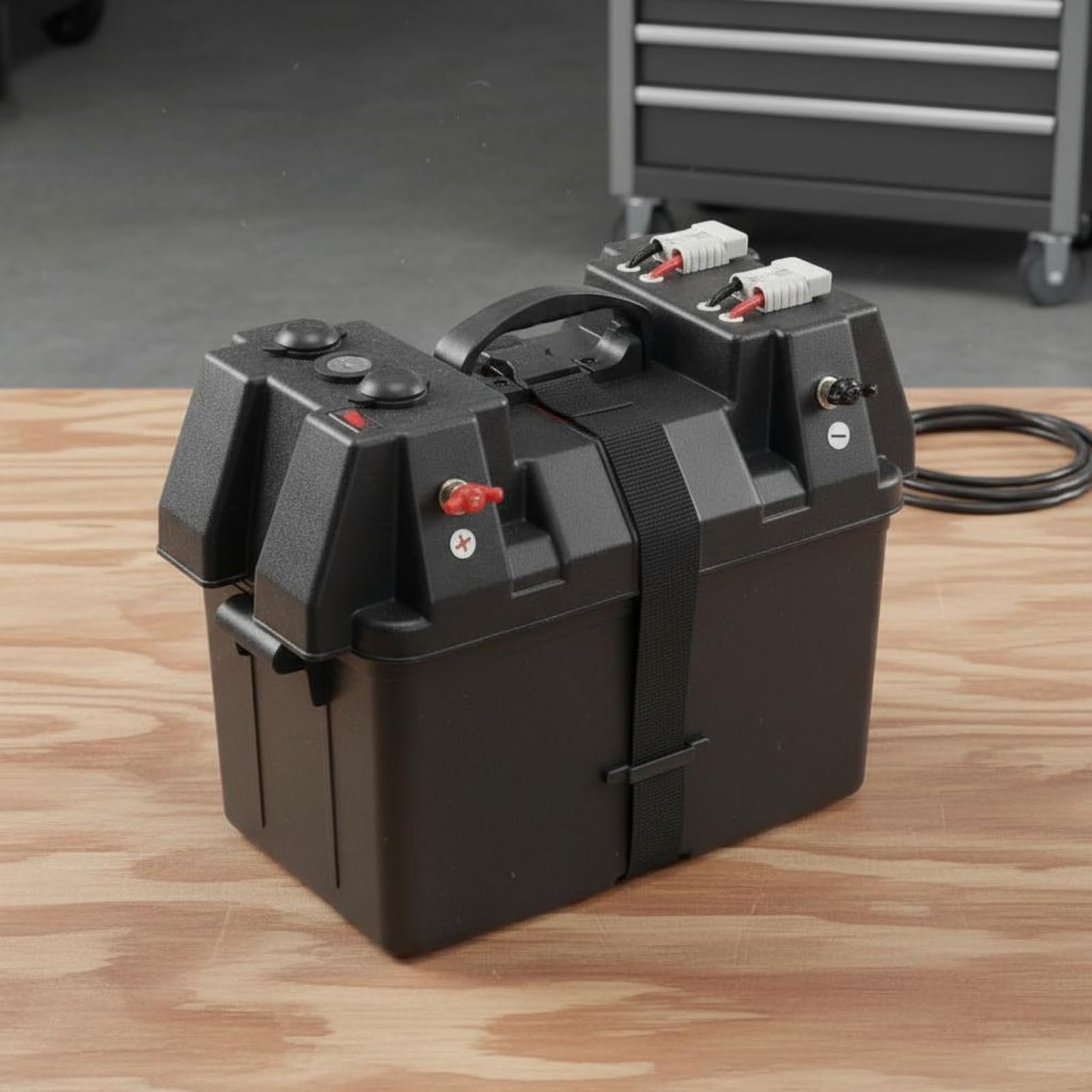 Contenitore Portatile di Alimentazione Scatola Batteria Cassa Elettrica Custodia Energia per Componenti con Corpo Rettangolare E Cinghia Frontale, Con Morsetti