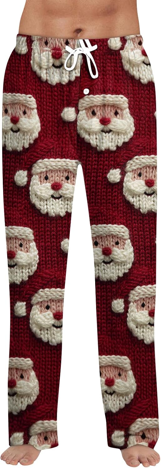 Mens Christmas Pajama Pants Funny Lounge Pant Winter Elastic Waist Pants Lightweight Soft Trousers Casual Bottoms
