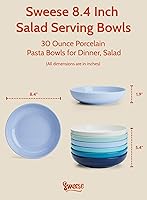 Vista 2 de Sweese 124.003 - Juego de 6 cuencos de porcelana de 30 onzas para pasta, ensalada, colores surtidos