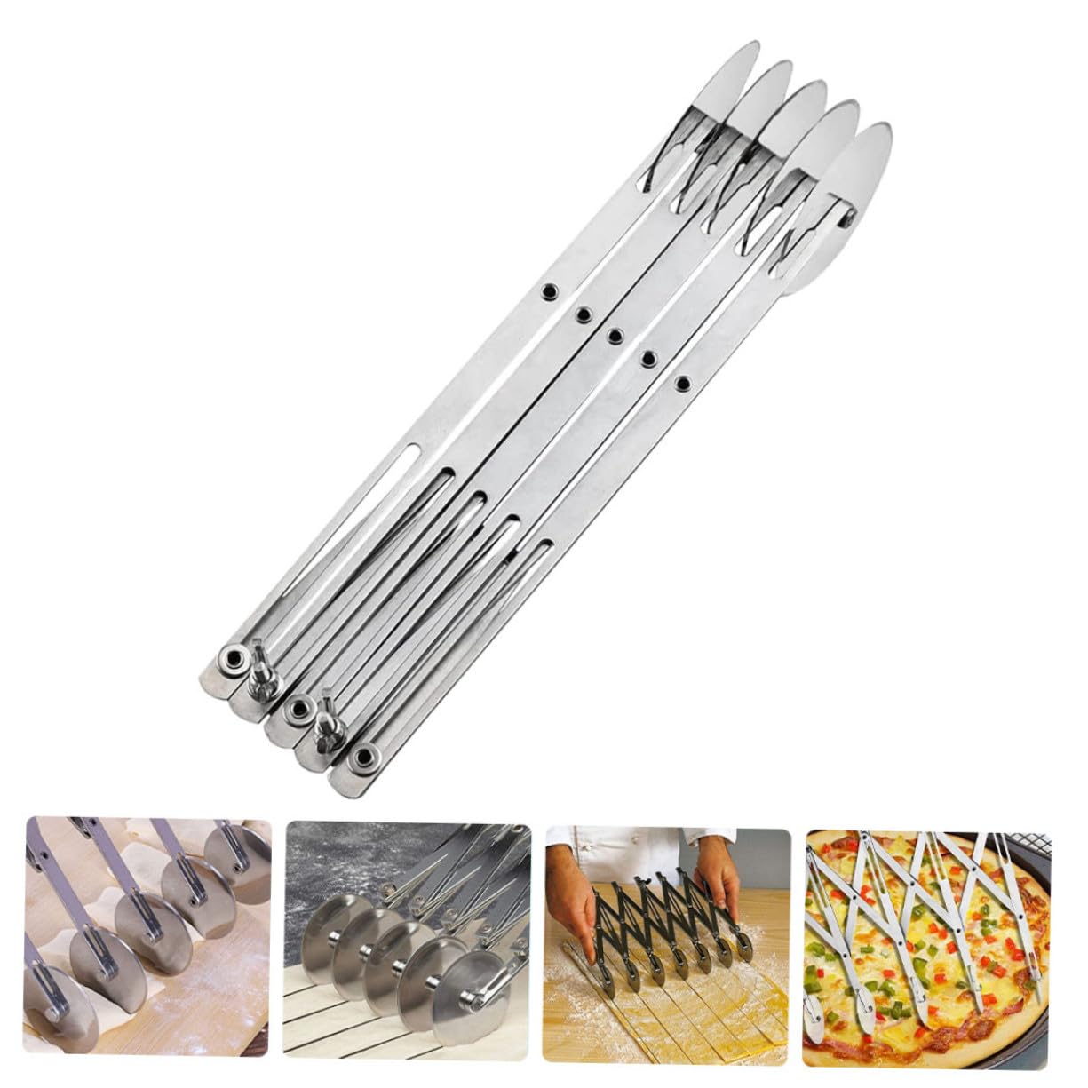 Didiseaon Coupe-pizza Roulettes 5 Roues Extensible Acier Inoxydable Trancheuse à Pâte Réglable Pour Pâtisserie Maison La Cuisine Professionnelle