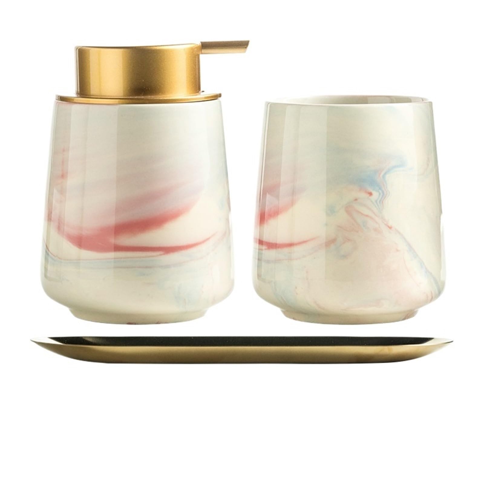 Soap Dish Set Ceramic Bathroom Toiletries Set 3-piece Metal Pallet Mouthwash Cup Lotion Bottle Hand Soap(3pcs)
