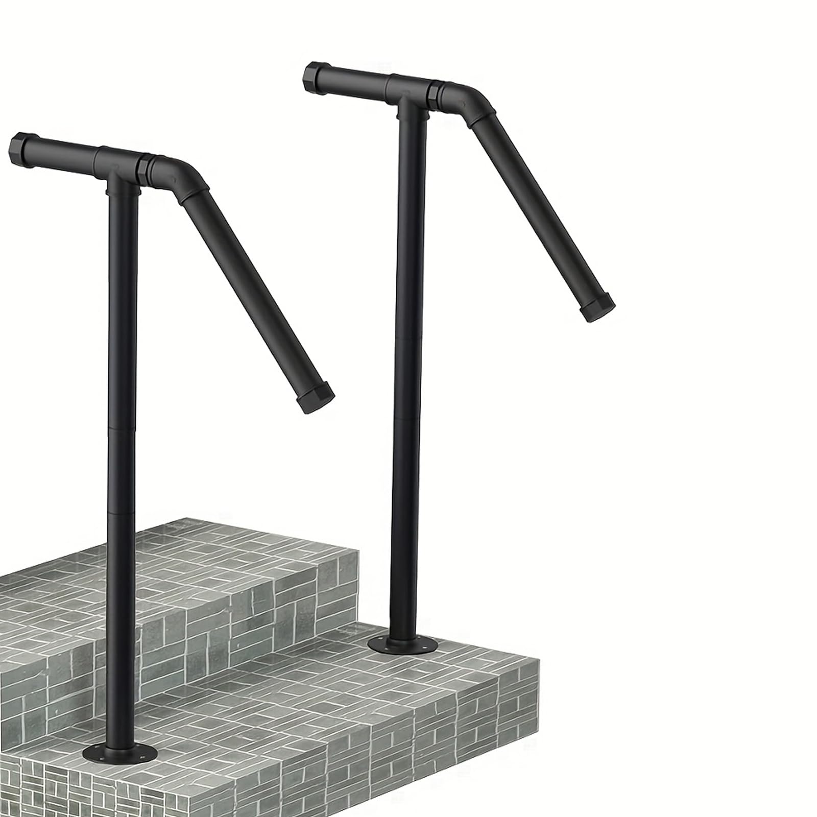 Single Post Handrail, Stair Handrail Hand Rails Stairs for Outdoor Steps Railings Grab Bar for Stairs for 1-2 Steps for Patio Porch Outdoor Garden, Black