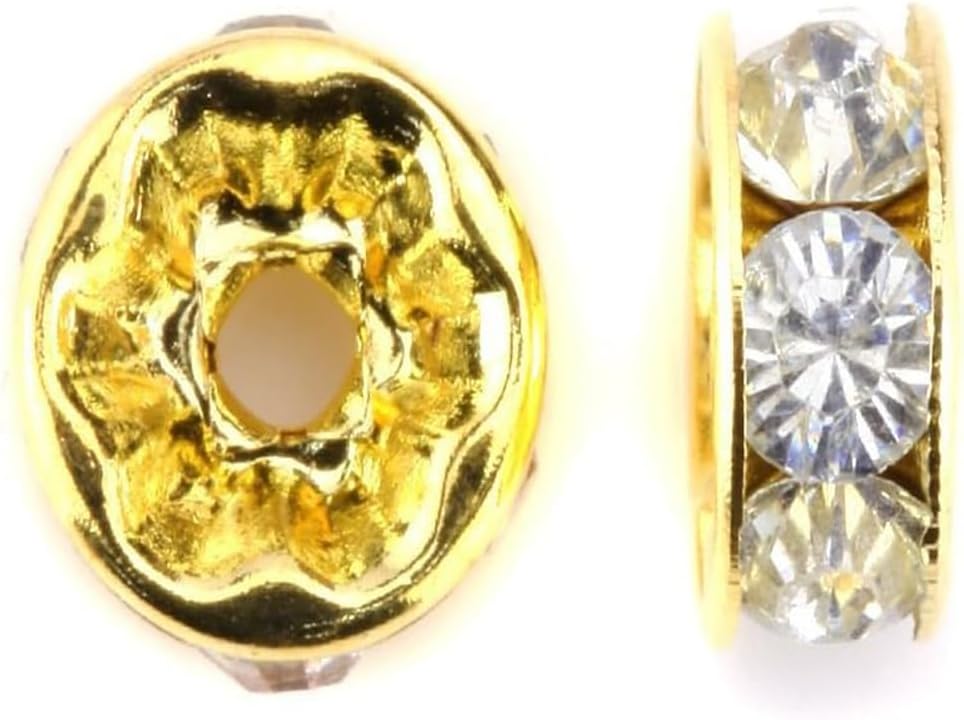 Miniatura 2 de YouLuo - 100 piezas de cuentas separadoras estilo Rondelle, redondas, con cristal checo, circón en tono dorado, cuentas sueltas chapadas en oro para