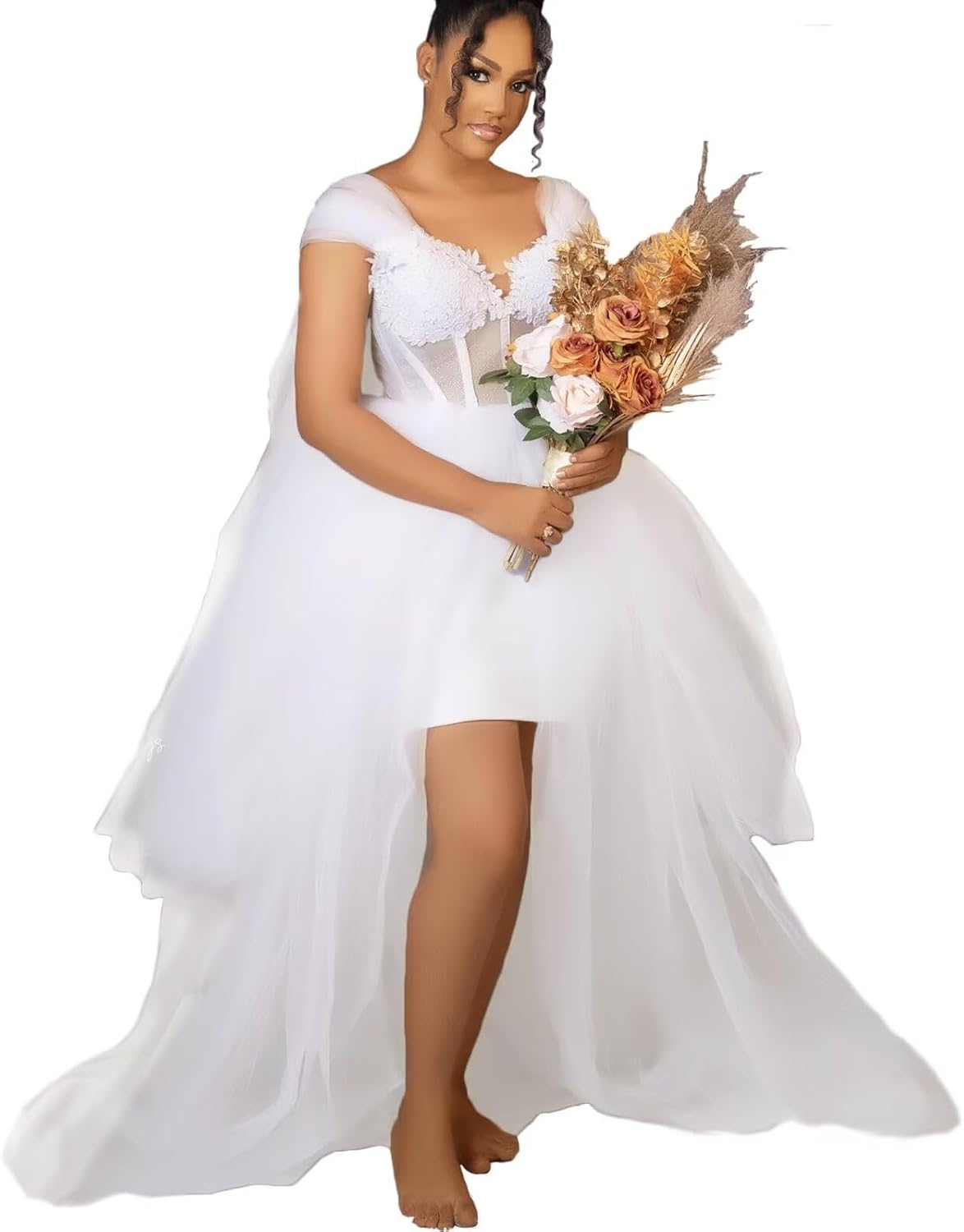 Tulle Wedding Dresses with Inside Little Skirt Bride Robe Ball Gown Bridal Shower Dress