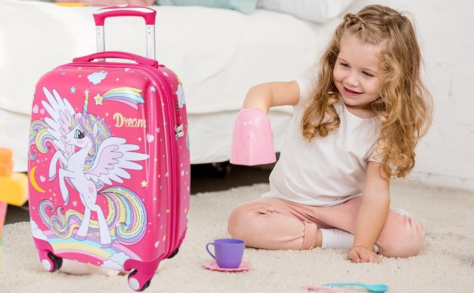 Image of ADSON Abs Kids Trolley 360 Rotating Luggage 360 Degree Wheels Non-Breakable 16 Inch Kids Hardsided Suitcase with 4 Wheels, 360 Degree Wheel Travel Trolley Bag (Design 23)