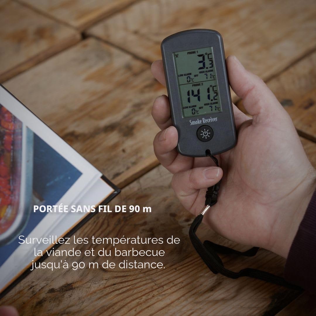 Smoke Thermomètre de cuisson sans fil, 2 canaux avec alarme, idéal pour barbecues