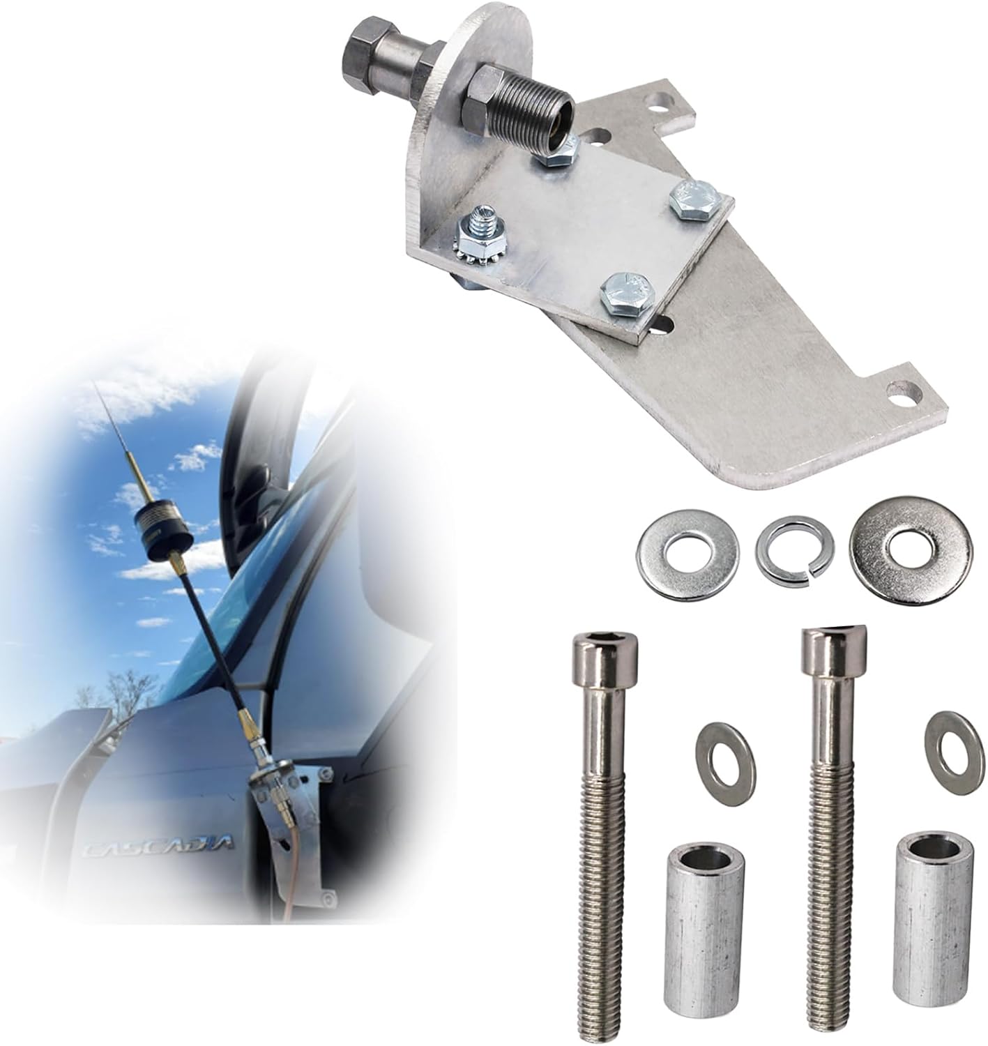 Cascadia Mirror Antenna Mount, Adjustable Angle Mirror Base Antenna Mount with SO239 Stud Compatible with Freightliner P4 Trucks 2017-2024 - PCA5502