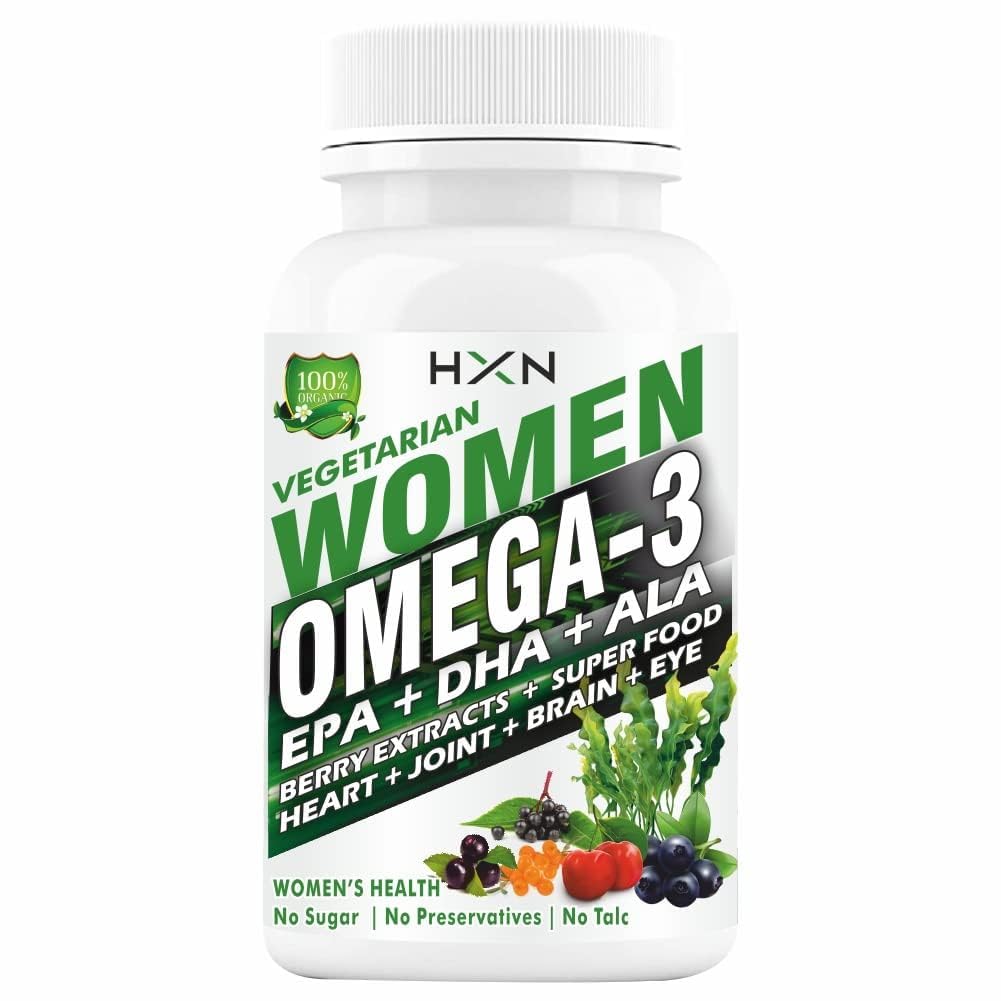HXN Omega 3 Supplement Vegetarian Capsules, High Strength EPA DHA Supplement For Women, Fish-Oil Alternative Omega3 Fatty-Acid, Veg Source, 98% Pure60