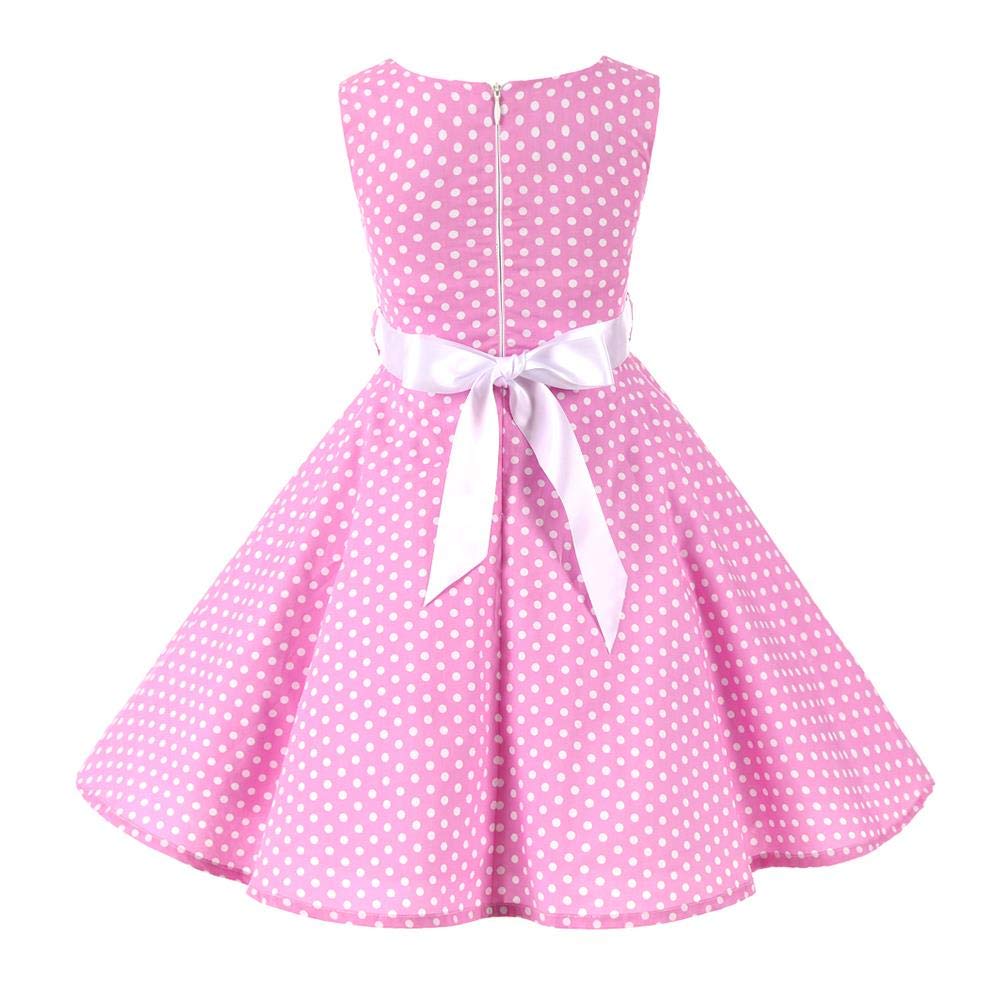 Vestito estivo da bambina con stampa floreale, stile vintage anni '50, a pois, vestito da principessa, in cotone, per matrimonio, compleanno, serata, linea A, senza maniche, con cintura